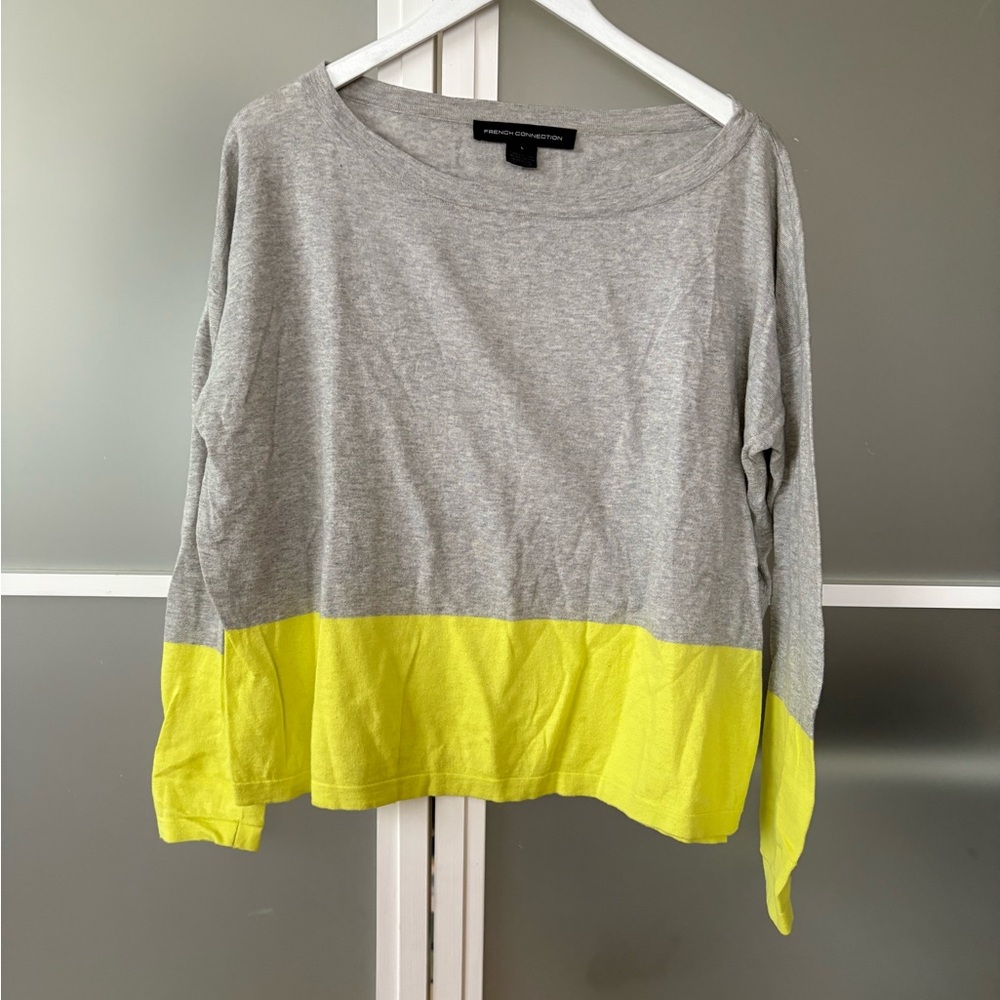 French Connection Gray and Yellow Colorblock sweater